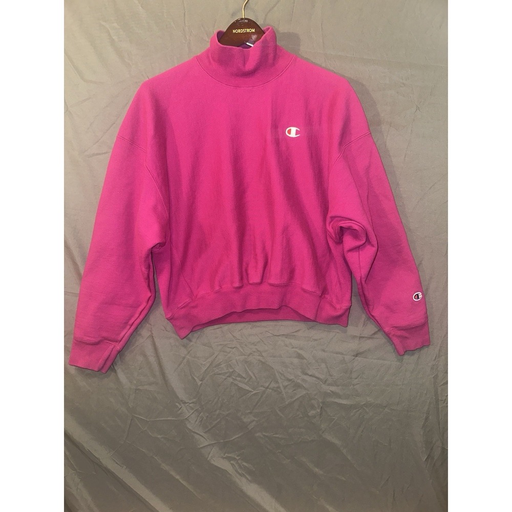 VTG‎ Champion Reverse Weave Turtleneck Sweatshirt Women's Medium Pink Fuchsia